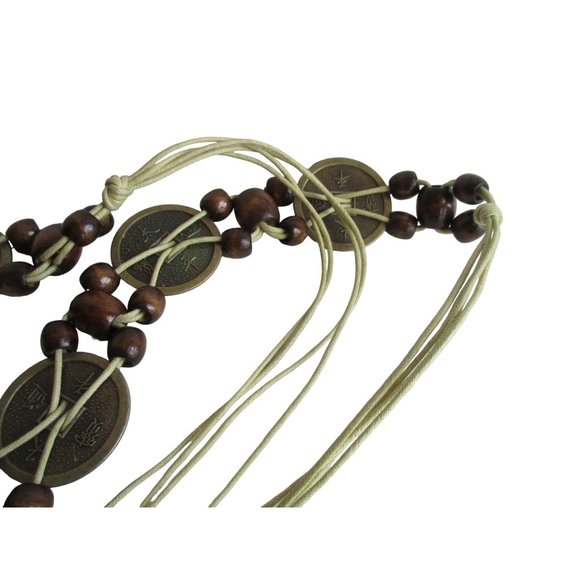 *Vintage MOD Beaded Rope Tie Belt Interwoven Metal Disks on Corded Tassels main image 6